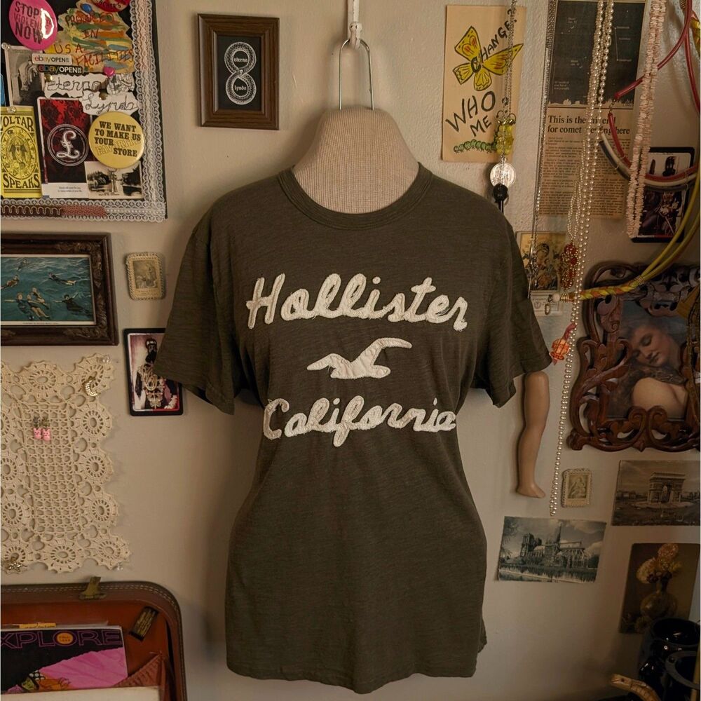 Hollister Embroidered Graphic T-Shirt Men's Small/Medium Green
